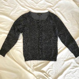 EUC Cardigan Sweater Black Gray Animal Print M